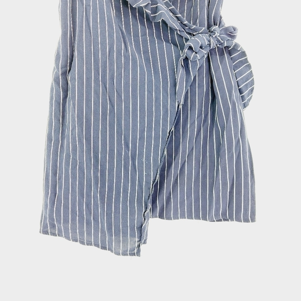 Lulu's Carnegie Navy Blue Striped Wrap Ruffle Summer Dress P6003 - Picture 4 of 7